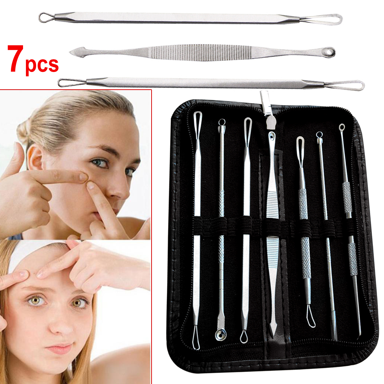 7PCS Blackhead Whitehead Pimple Spot Comedone Extractor Remover Popper