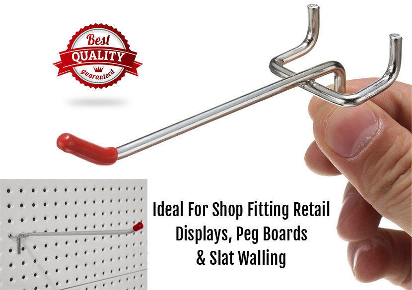 25x 50mm Single Pegboard Hooks Board Slat Wall Retail Display Shop Peg