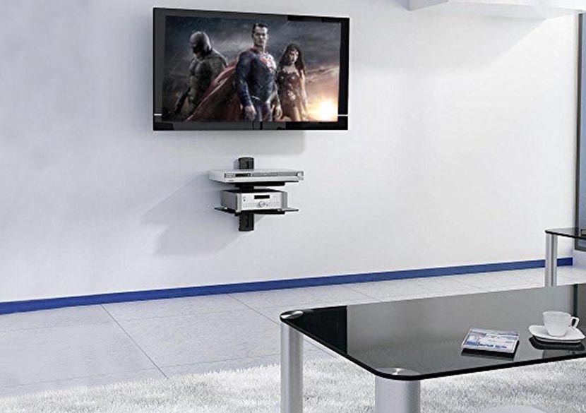 Floating Shelves Black Glass 2 Tier Modern For DVD Sky Box PS4 Shelf