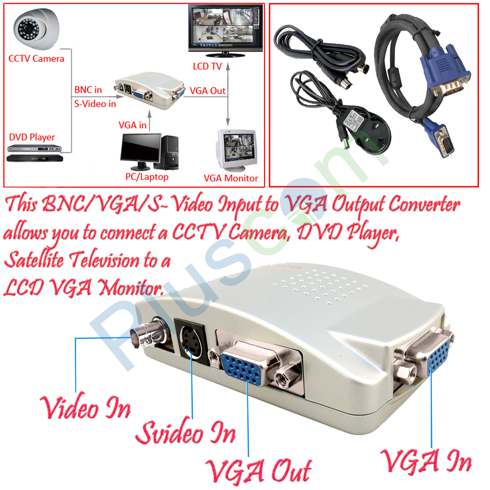CCTV DVR Camera VGA Svideo BNC input to PC CRT Monitor Output
