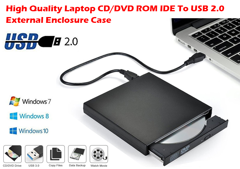 Black CD DVD RW Rom External IDE To USB 2.0 PC Laptop Caddy Case